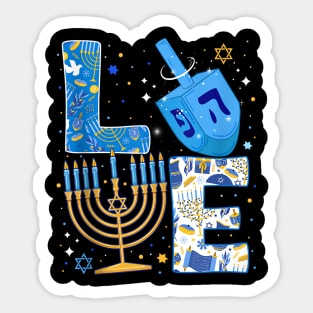 Hanukkah love with menorah for jewish Christmas holiday Sticker